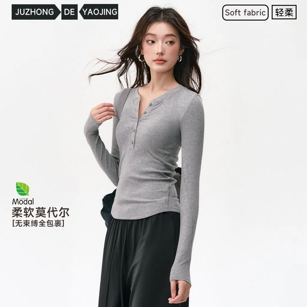 Slim-Fit Grey Running Pilates Training Fitness Long Sleeve Top