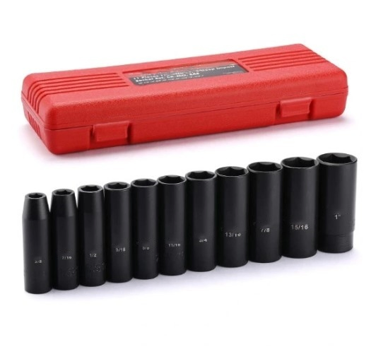 11 Pieces 1/2-Inch Drive Deep Impact Socket Set, SAE, 6-Point, 3/8-Inch to 1-Inch