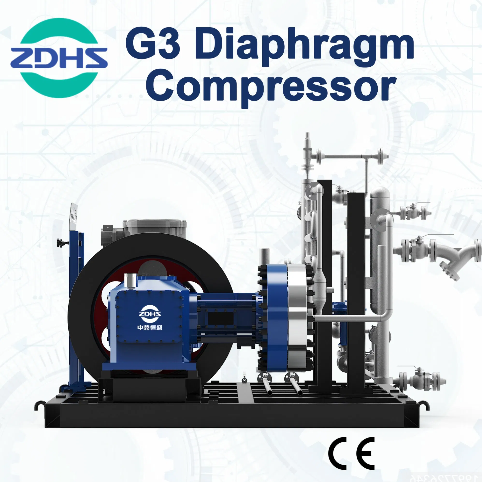 Compressore a diaframma per gas ad alto rapporto di compressione per ammoniaca, azoto, elio, idrogeno, H2S, CO2, approvato CE
