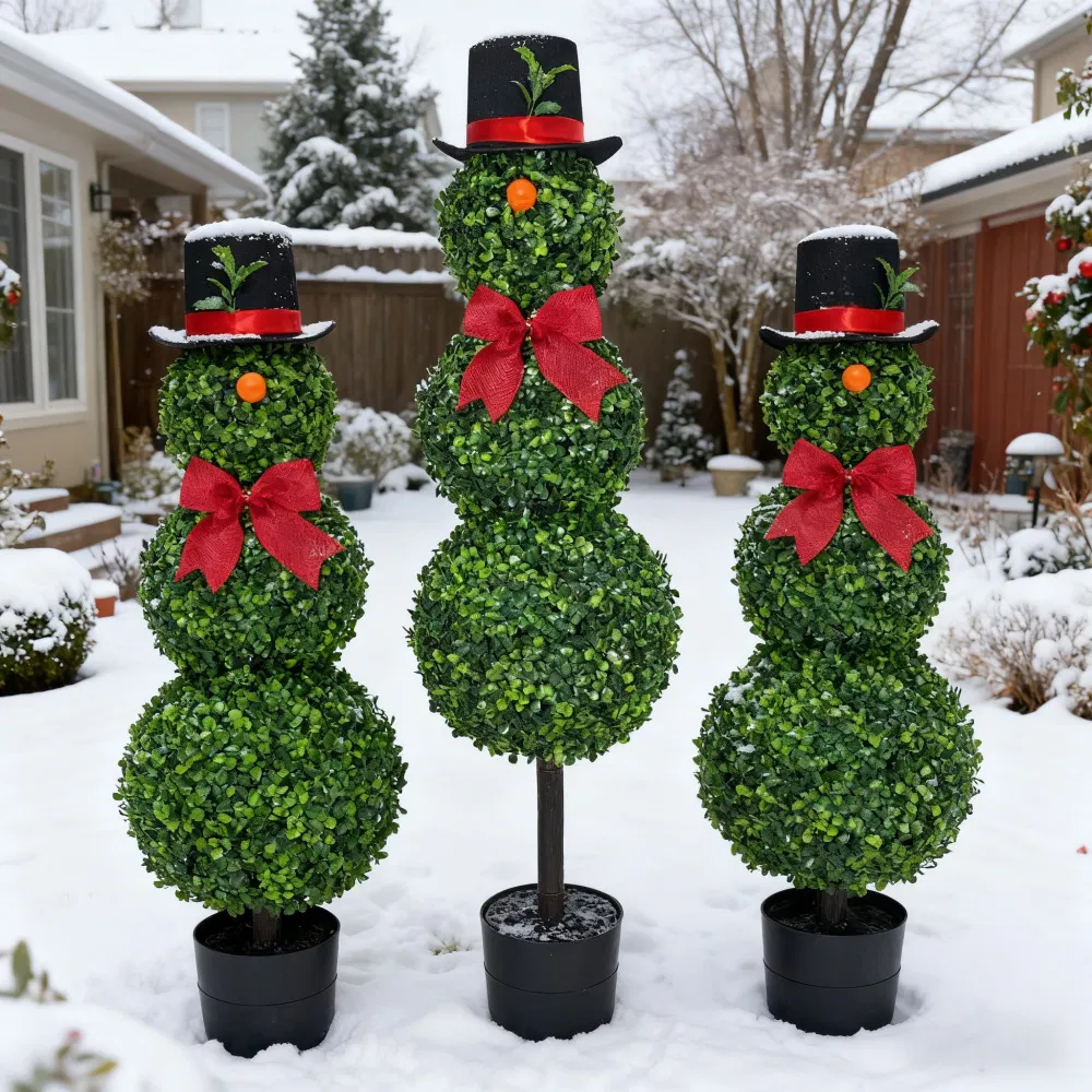 Árbol de topiario artificial de muñeco de nieve para decoración navideña
