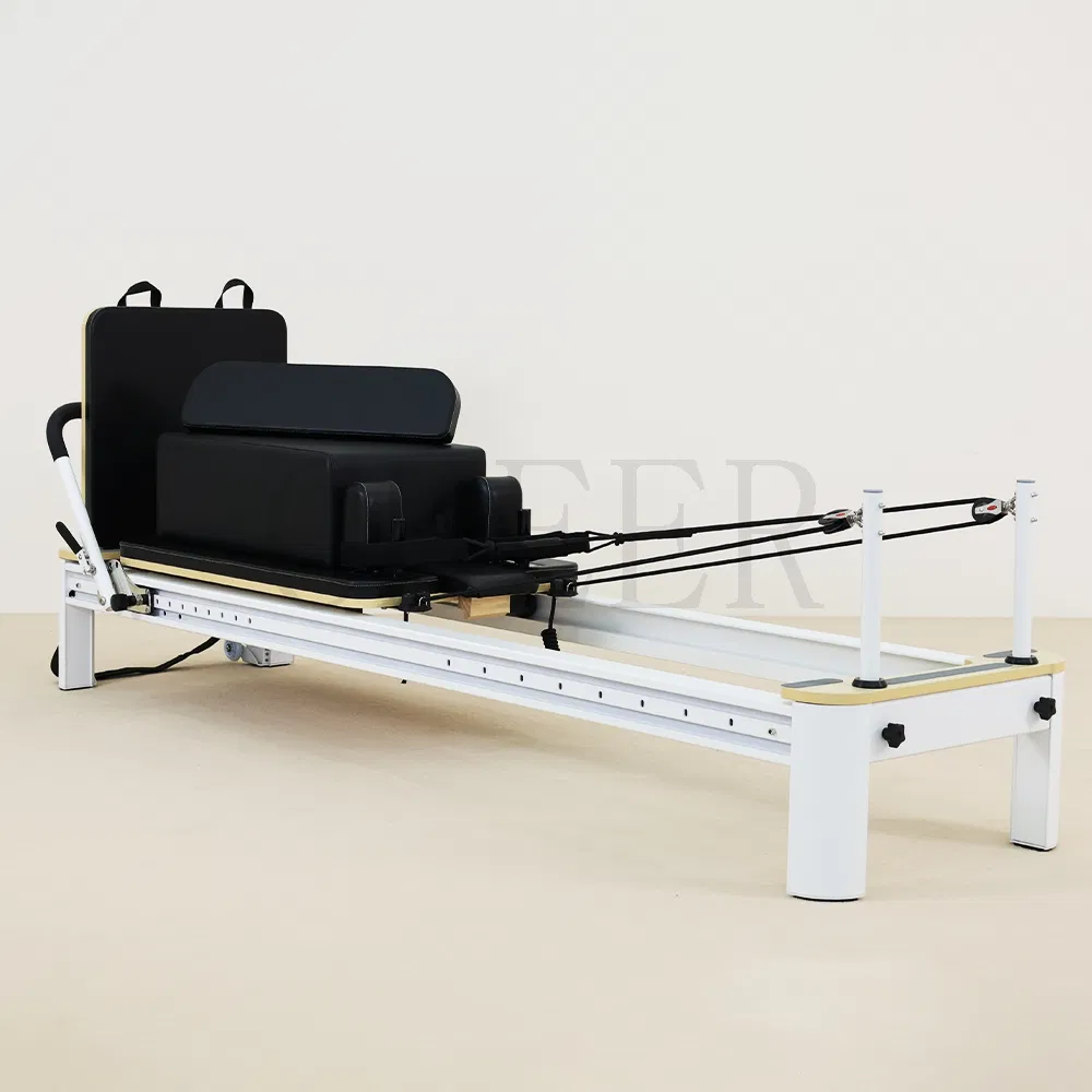 New Model Aluminum Pilates Reformer White Frame Durable Sliding Footbar Commercial Pilates Studio Equipment