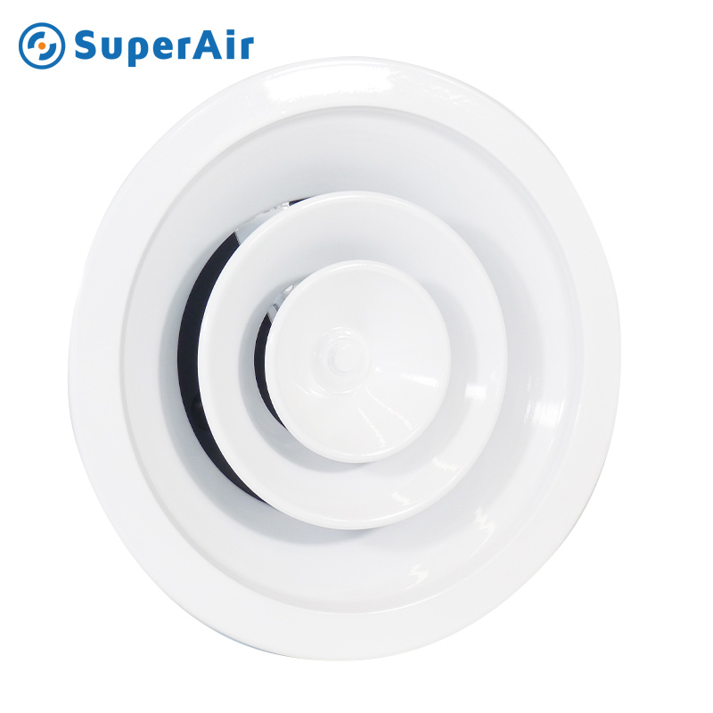Diffusore d'aria rotondo in alluminio per soffitto con attacco per condizionatore