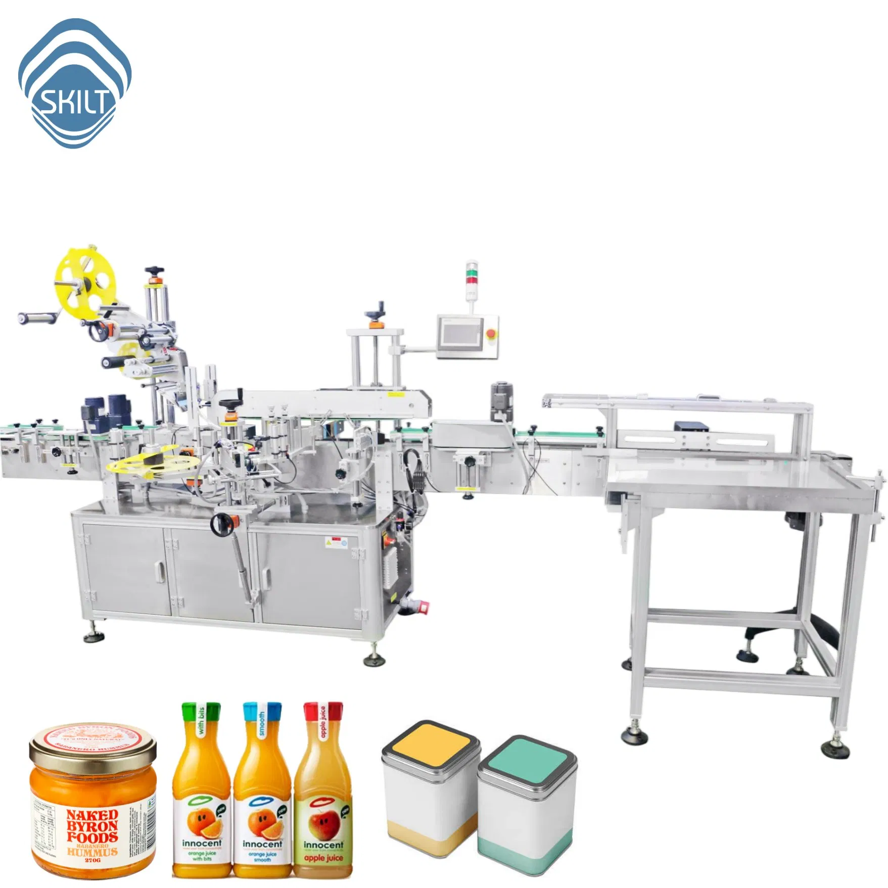 Skilt Automatic Bottle Cans Jars Top and Multi Sides Wrap Around Labeling Machine High Speed Label Applicator with Printer Manufacturer