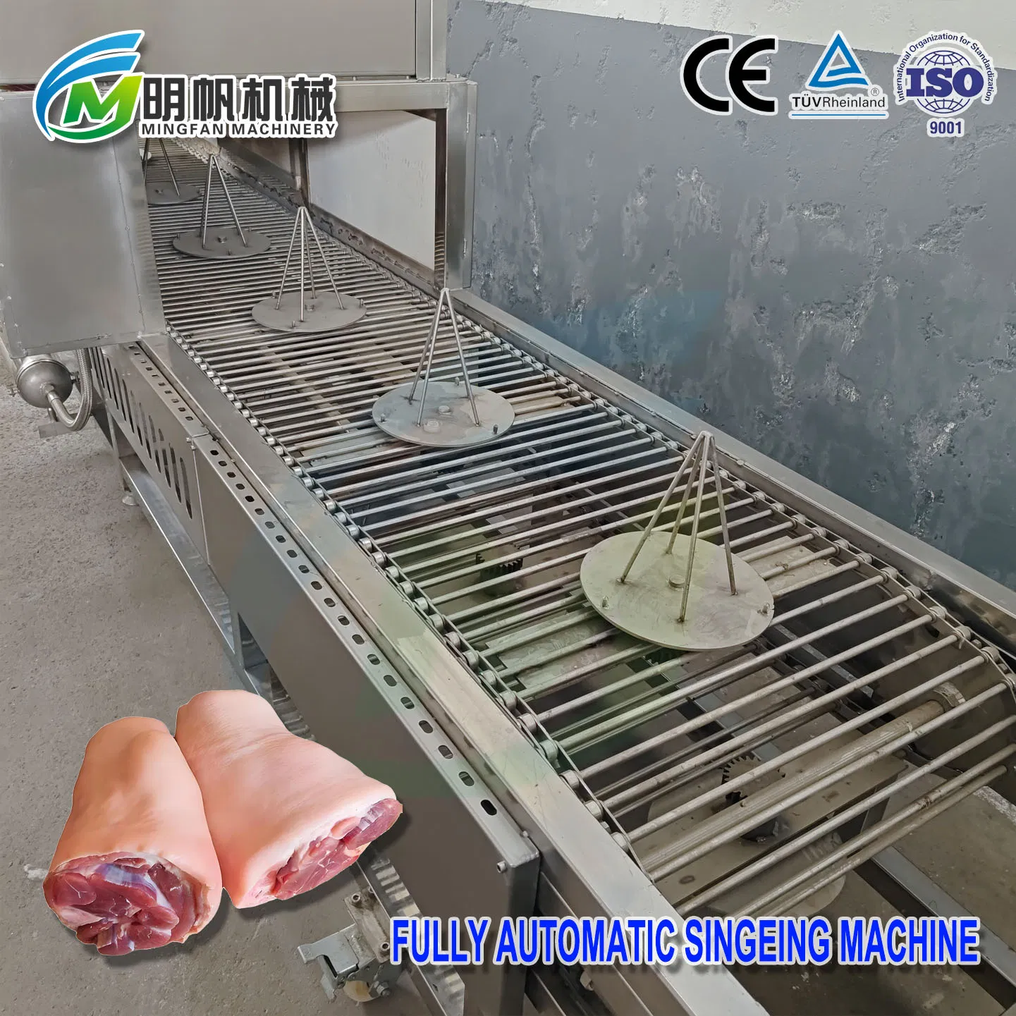 Équipement industriel automatique de flambage des jarrets de porc désossés