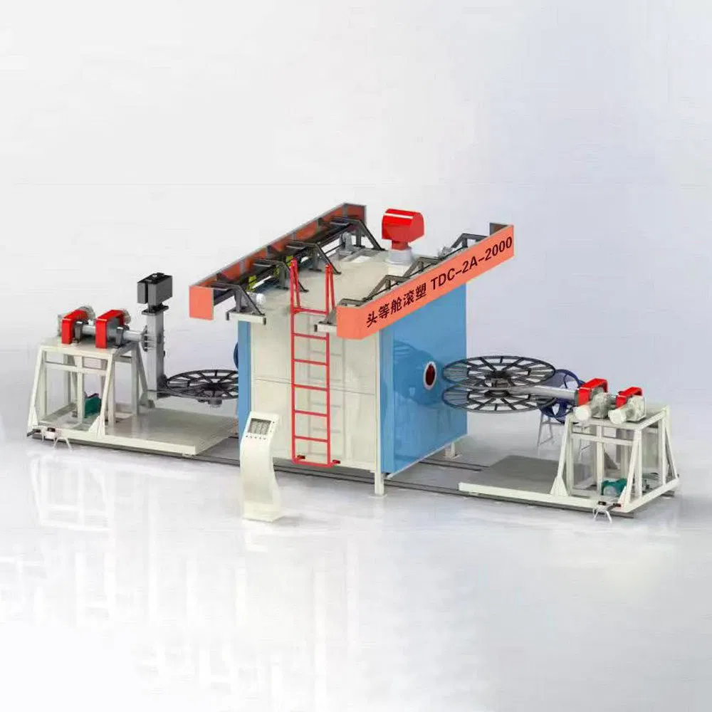Macchina automatica di rotomolding a 2 bracci con navetta resistente alla corrosione per barili di tintura