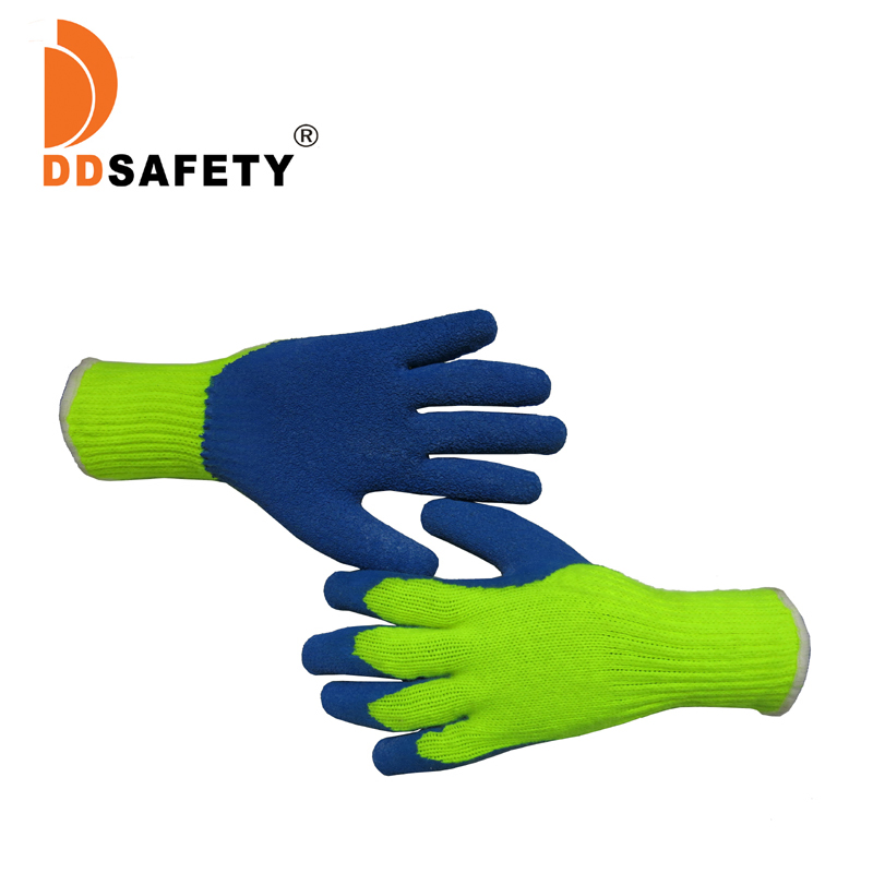 Hi Vis Blue Flexible Acrylic Napping Inside Terry Cold Weather Thermal Winter Warm Heated Latex Foam Outdoor Work Gloves