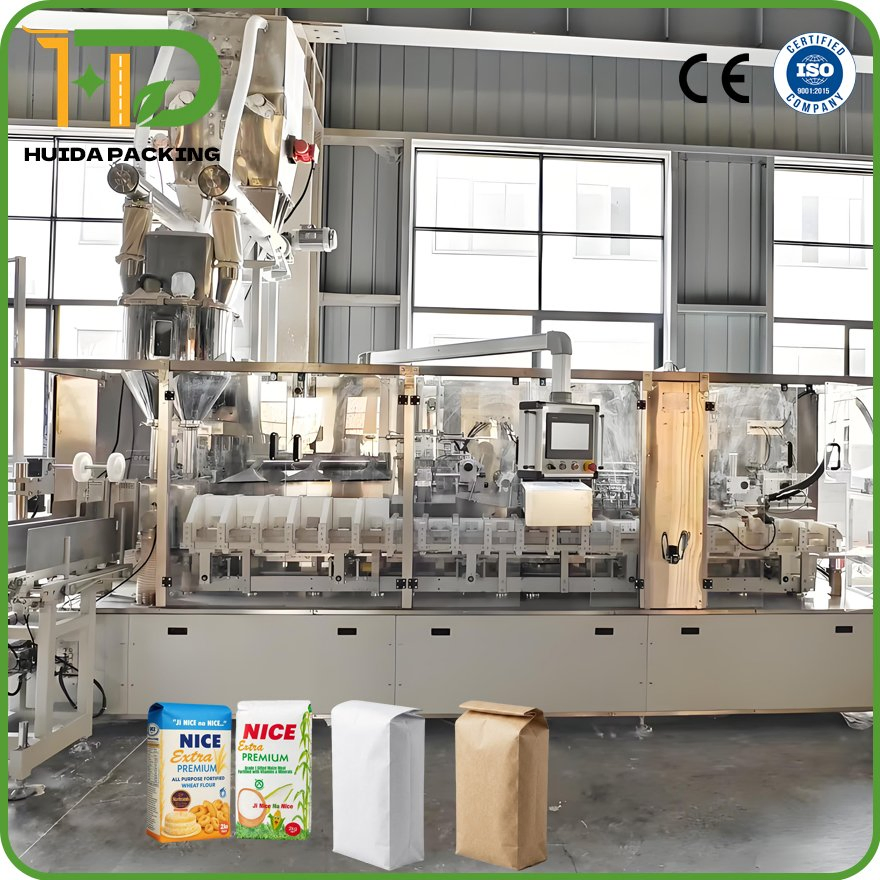 Automatic 1-5kg Flour Kraft Paper Bag Packing Machine with Auger Filler for Wheat Corn Flour Brick Bag Packaging Line