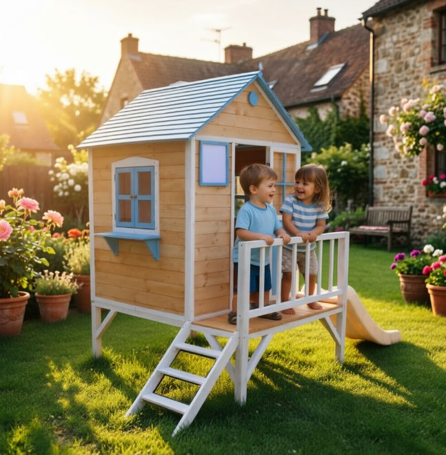 Kids Wooden Cottage Playhouse Classic Design for Outdoor Use