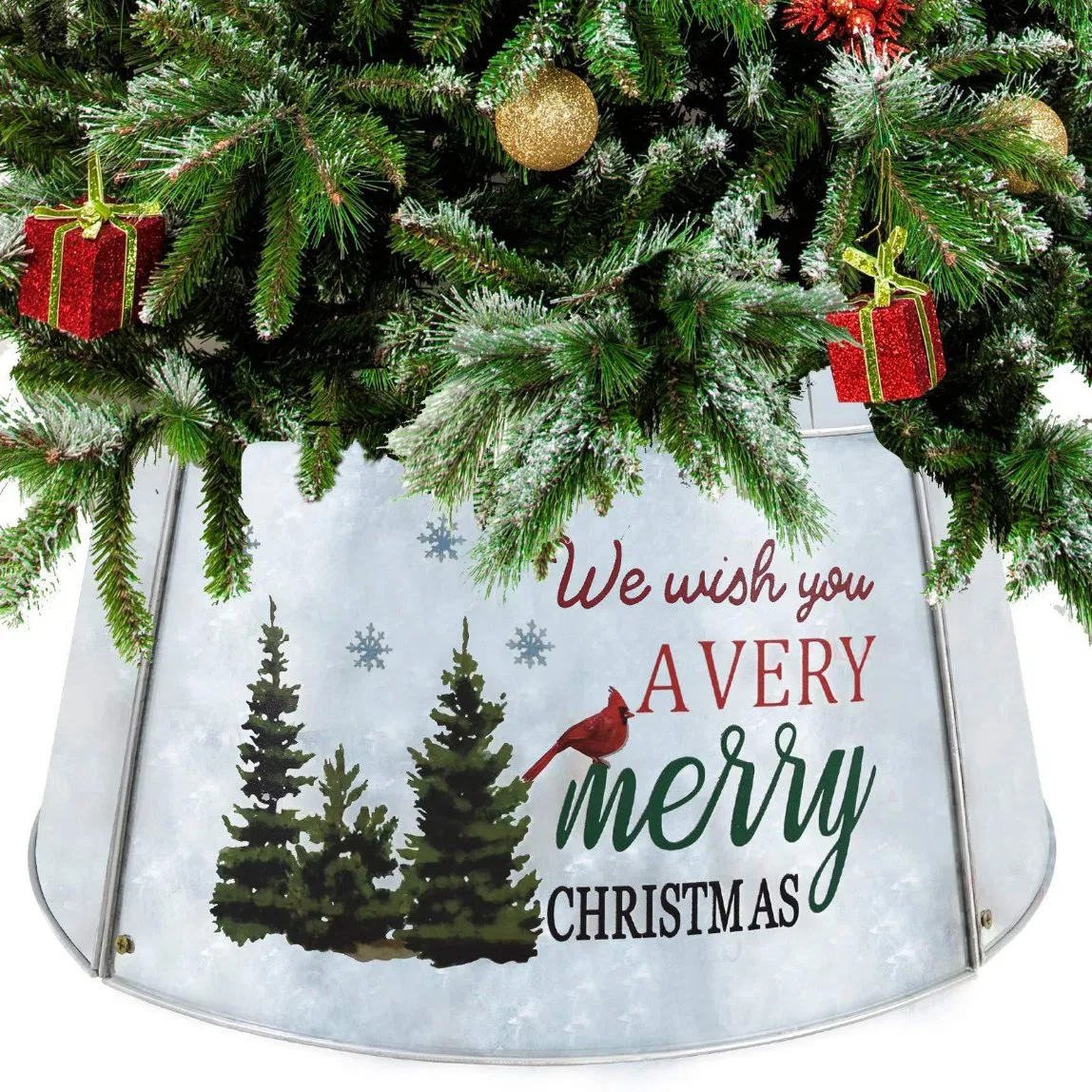 Galvanized Christmas Tree Collar Metal Base Cover Decoration