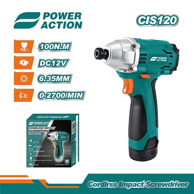 Power Action 12V Quick Release Cordless Impact Screwdriver with 100 Torque