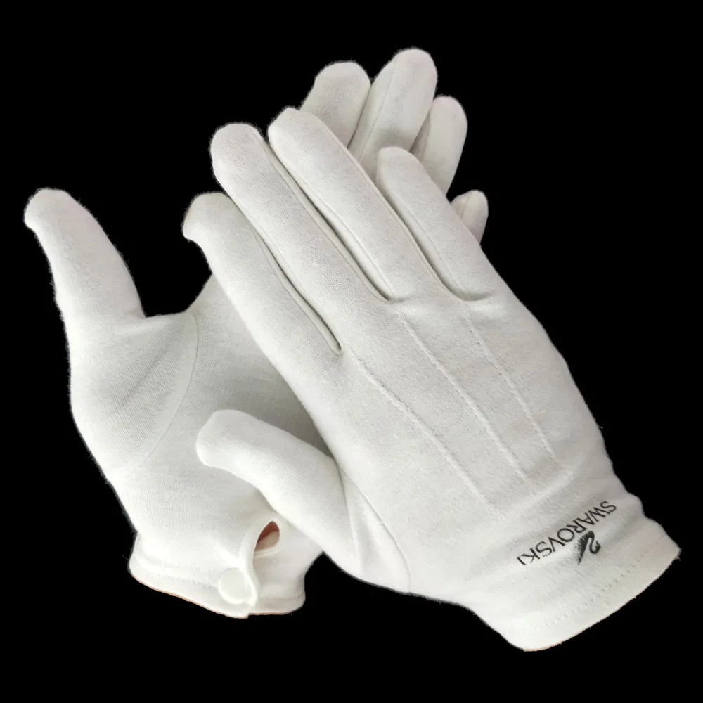White Cotton Embroidered Custom Logo Brand Gloves