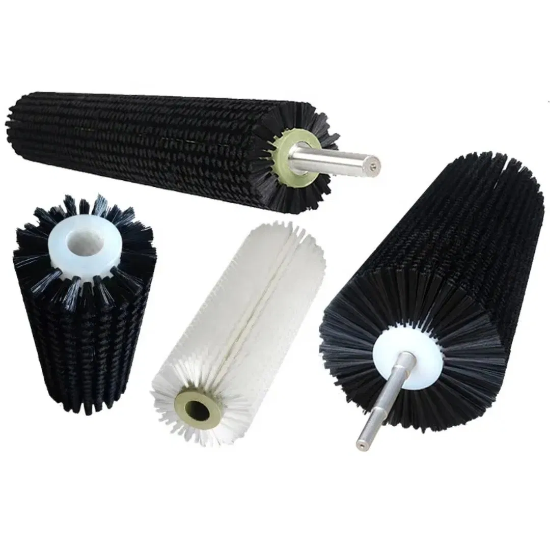Rouleau de brosse touffeté en nylon noir industriel avec arbre simple en acier inoxydable