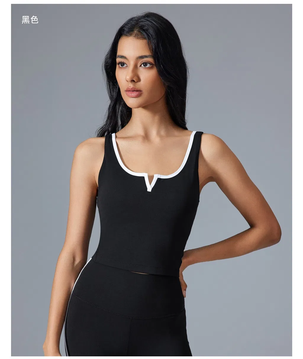 Color-Blocked U-Shaped Backless Sports Vest with Breast Pads