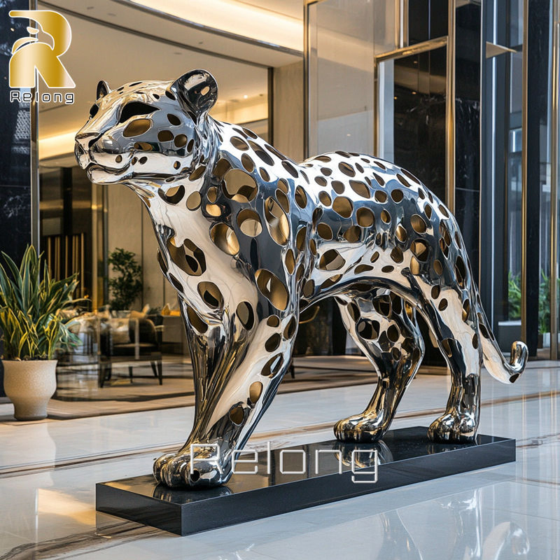 Hollowed Stainless Steel Leopard Sculpture