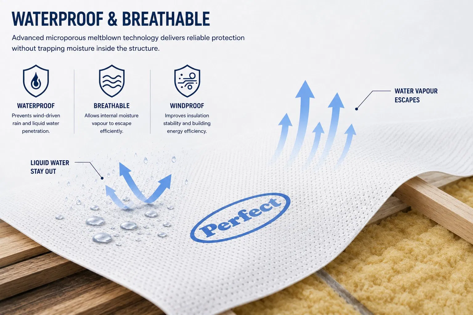 Reinforced SMS Triple-Layer Roof Underlayment: UV Resistant & Flame Retardant Breathable Foil for External Wall Systems - Operfect™
