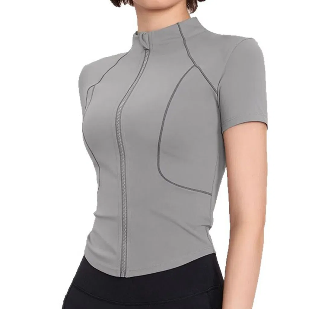 Sleeveless Short-Sleeved T-Shirt with Zipper Fitness Wear