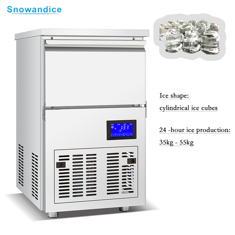Commercial 55kg Cylindrical Ice Machine Special Ice Cube Maker for Western Restaurant