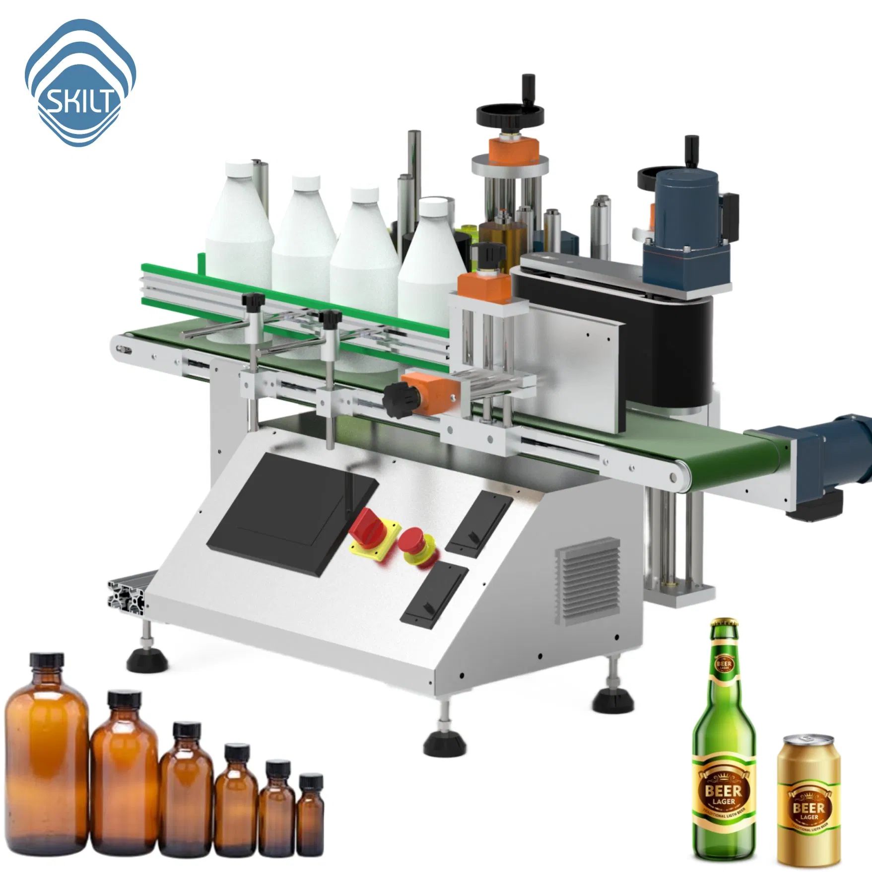 Skilt Desktop Mini Size Round Bottle Labeling Machine Cans Jars Wrap Around Sticker Labelling Labeller Machine Label Applicator with Printer Manufacturer