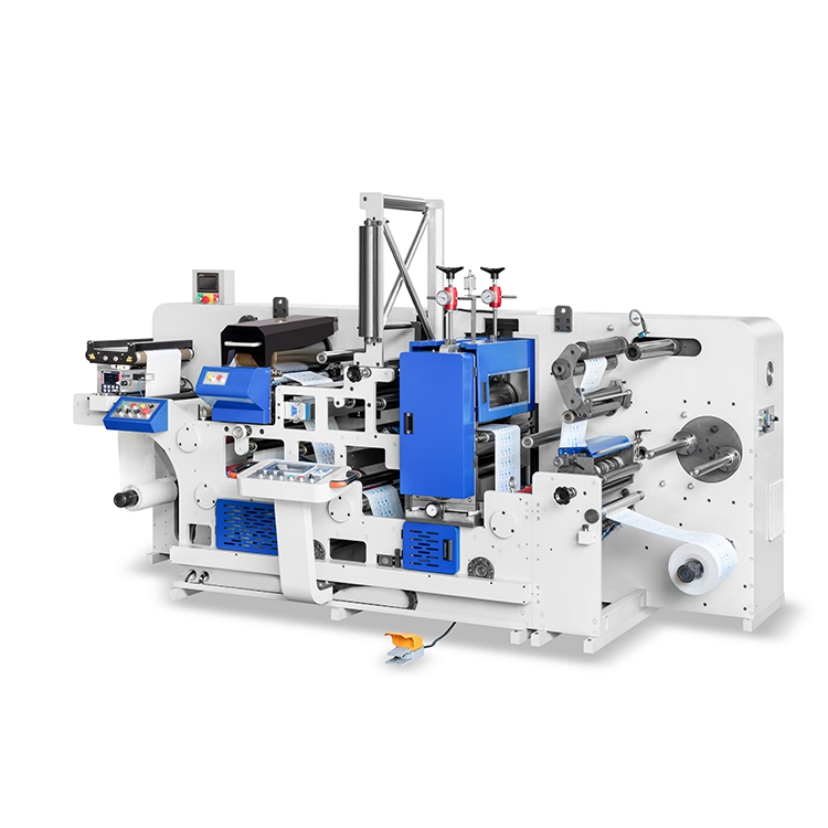 Máquina electrónica intermitente versátil para línea multiproceso con unidad de impresión flexográfica