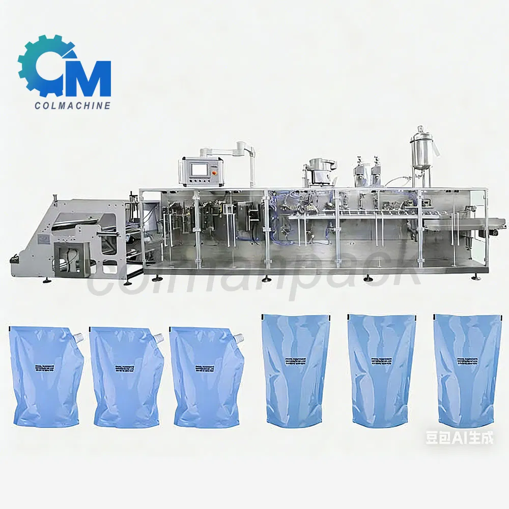 Máquina automática de formación horizontal de bolsas, llenado de líquidos y sellado de envases