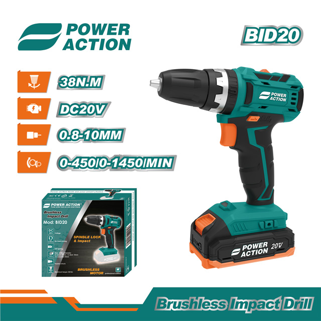 Power Action Brushless 20V Lithium Ion Cordless Impact Drill with Hammer Function