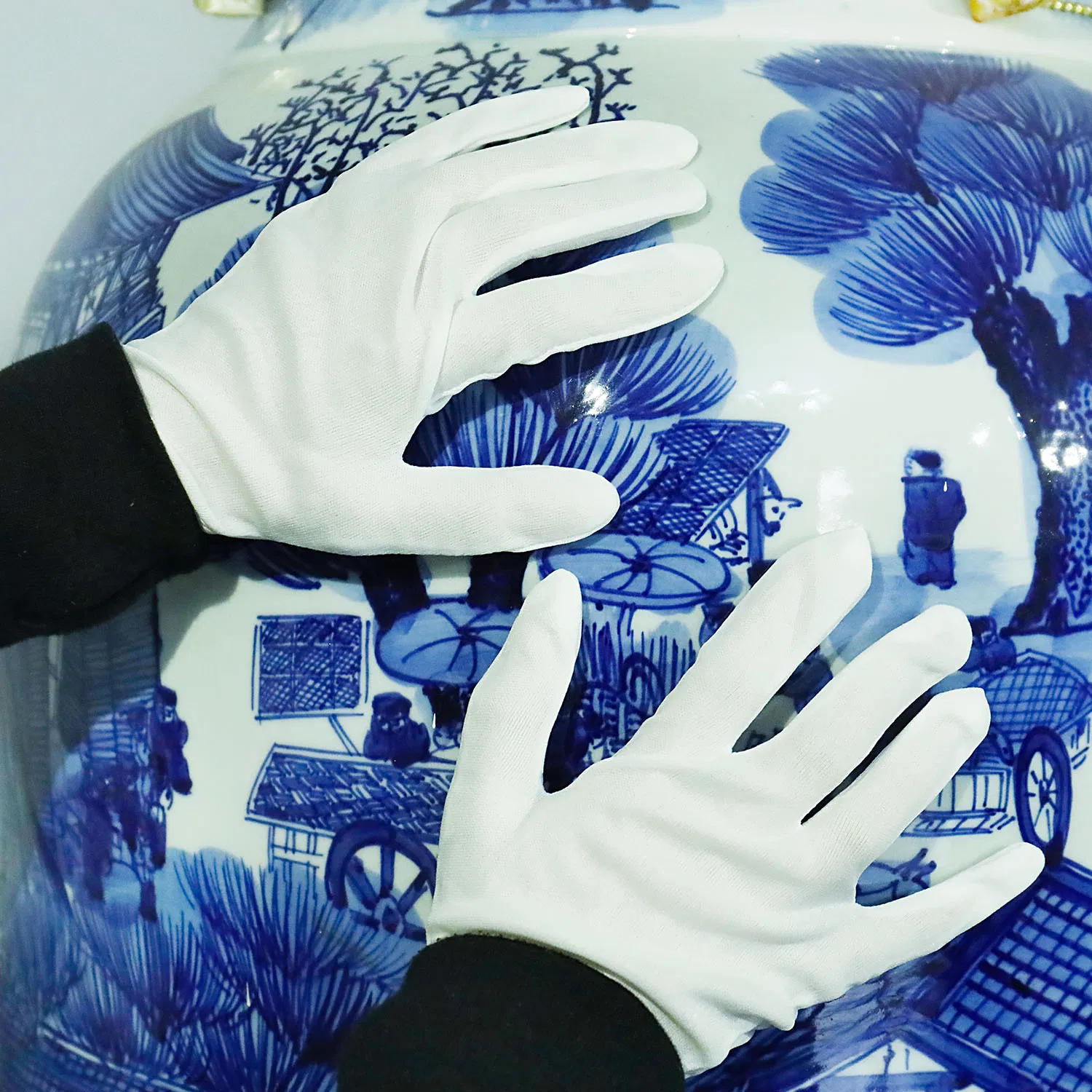 Guanti da lavoro reversibili in cotone naturale per donna, guanti morbidi bianchi lavabili per mani secche
