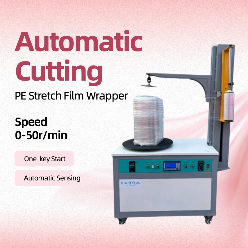 Máquina automática de envoltura con film estirable de corte