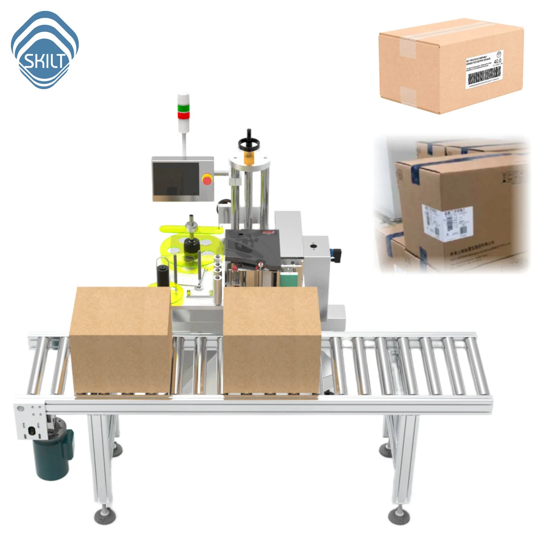 Skilt Automatic Sticker Carton Box Tray Clamshell Online Printing Label Applicator Print and Apply Labeling Machine Labeller on Top Side Corner Manufacturer