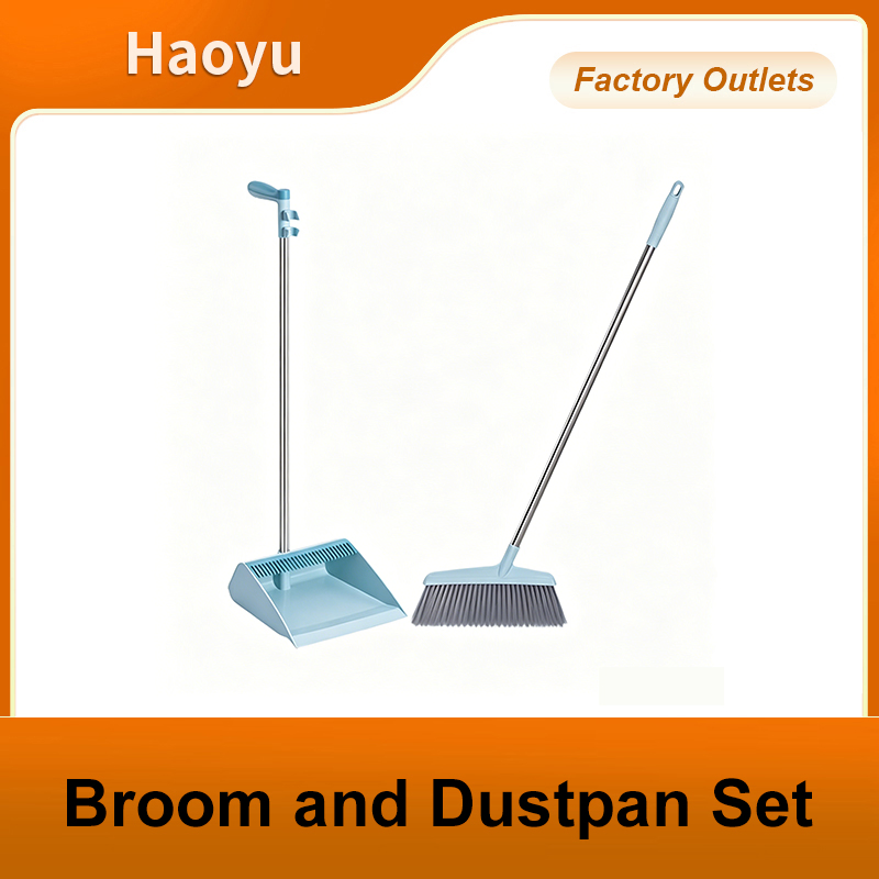 Plastic Broom and Dustpan Set with Stainless Steel Handle