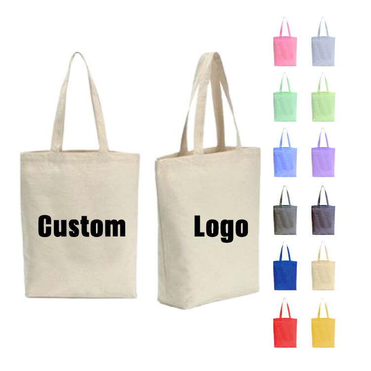Custom Printed Canvas Tote Bag with Zipper Pocket, Personalized Logo Design for Promotional Use