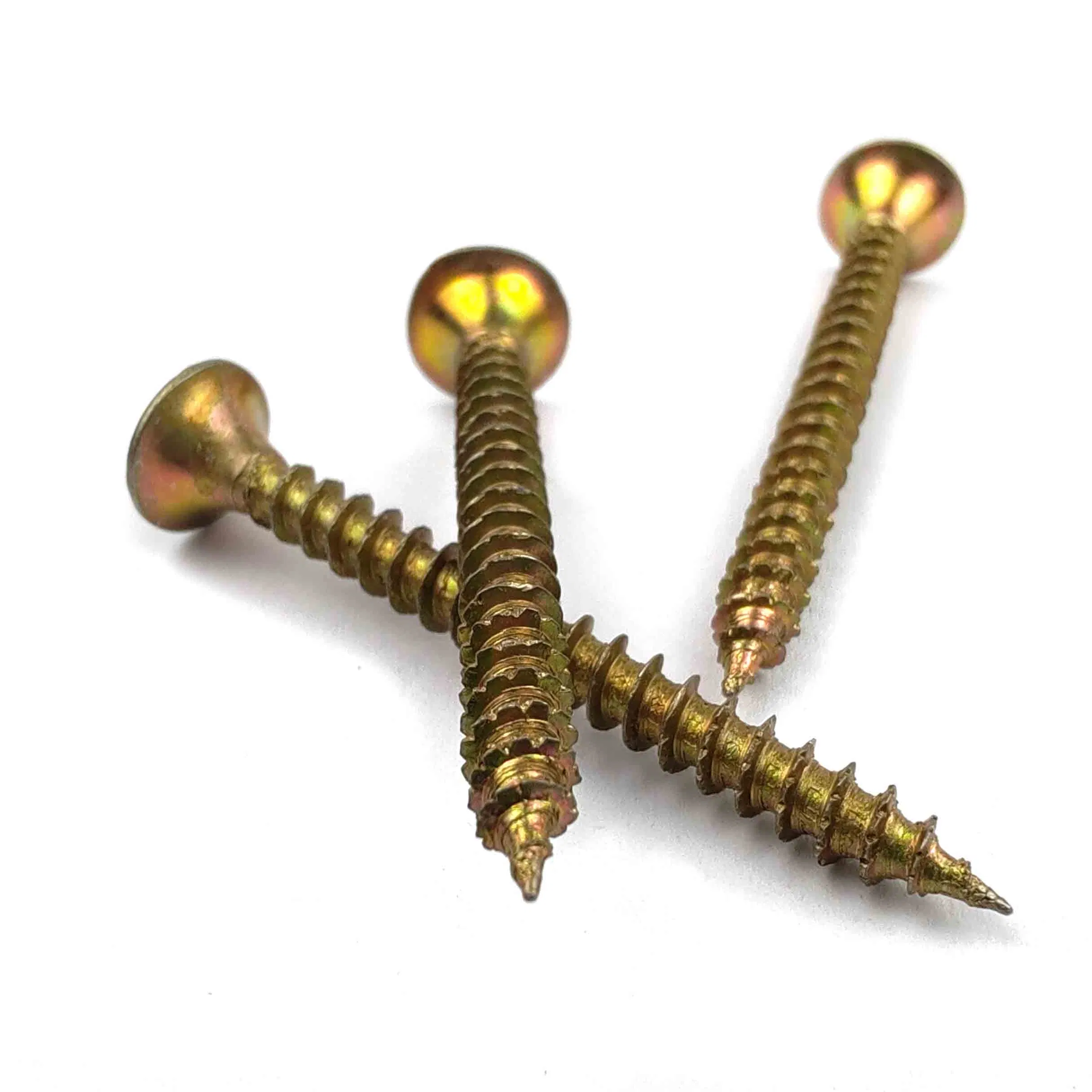 Tornillo para aglomerado de cabeza avellanada con rosca para sierra, plano, galvanizado en amarillo, elemento de fijación