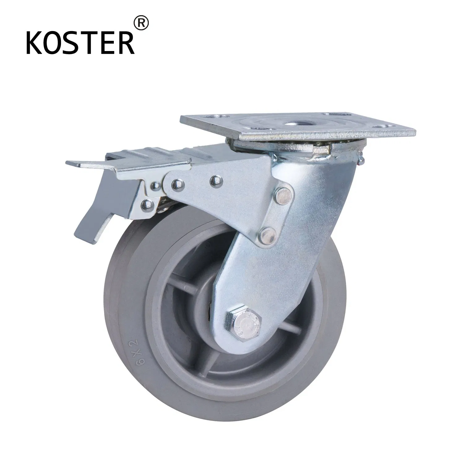 350kg Heavy Duty Industrial Shopping Trolley Caster with Rigid Rotary Brake, TPR Wheel, 4-8 Inch