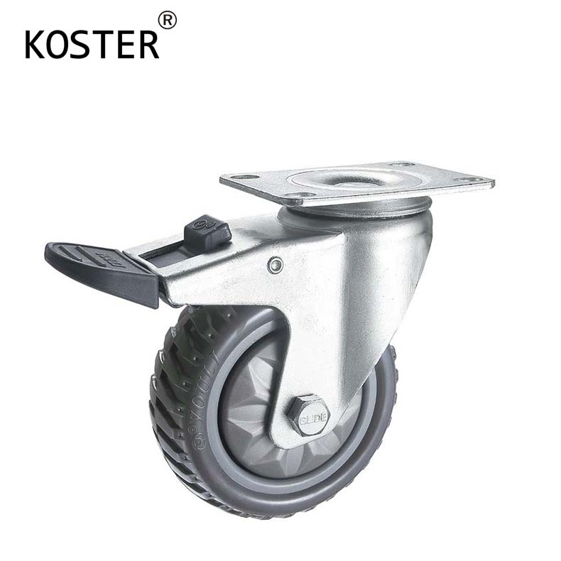 Rueda de carro de basura de goma plástica gris de giro libre
