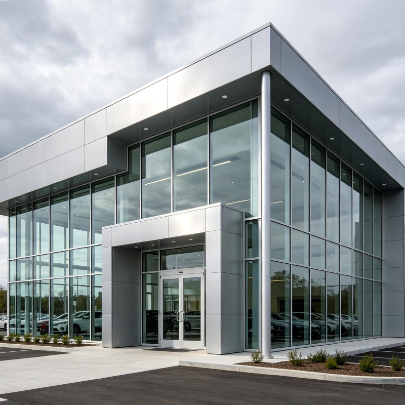 Eco Friendly Sustainable Steel Structure Car Exhibition Hall Engineered Prefab Building