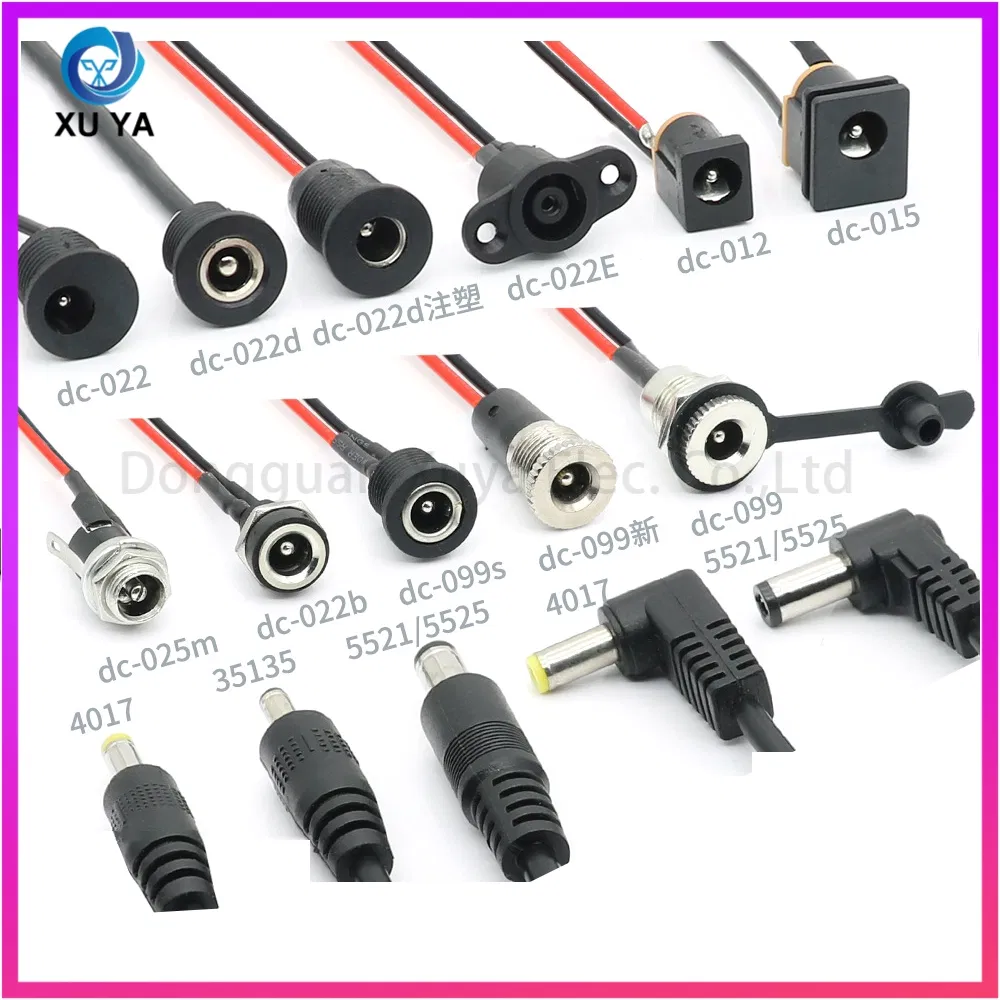 DC Female Jack 50V Socket Power Panel Mount Solder Connector with Cable 5.5*2.1 DC-022X DC Male and Female Connector Plug with Custom Socket