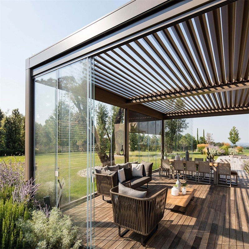 Motorized Retractable Aluminum Bioclimatic Pergola with Waterproof and UV Protection for Garden