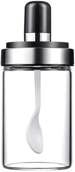 Stainless Steel Screw Lid Clear Condiment Food Bottle with Spoon