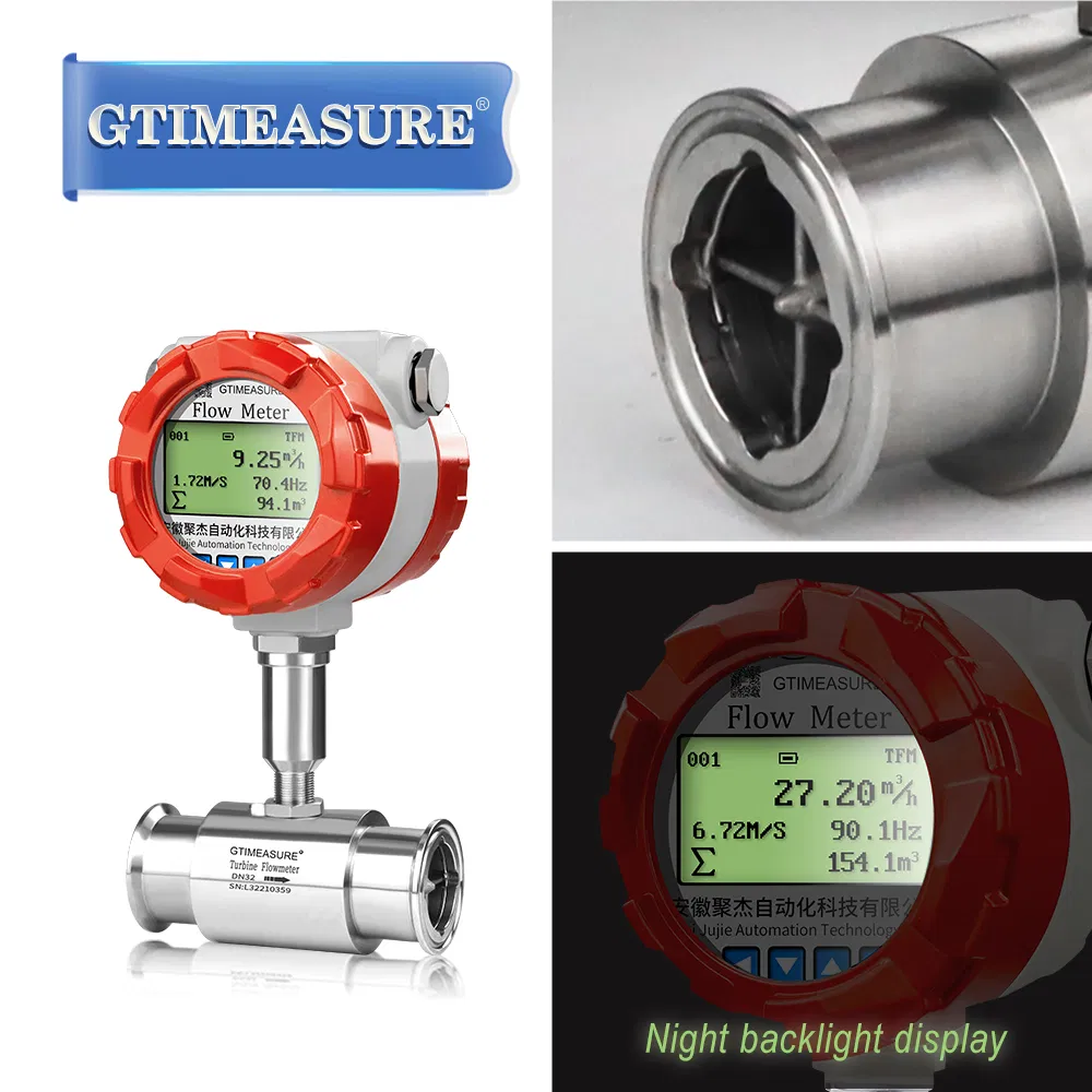 Débitmètre à turbine liquide en acier inoxydable 304 316L 4-20mA à raccordement à clamp