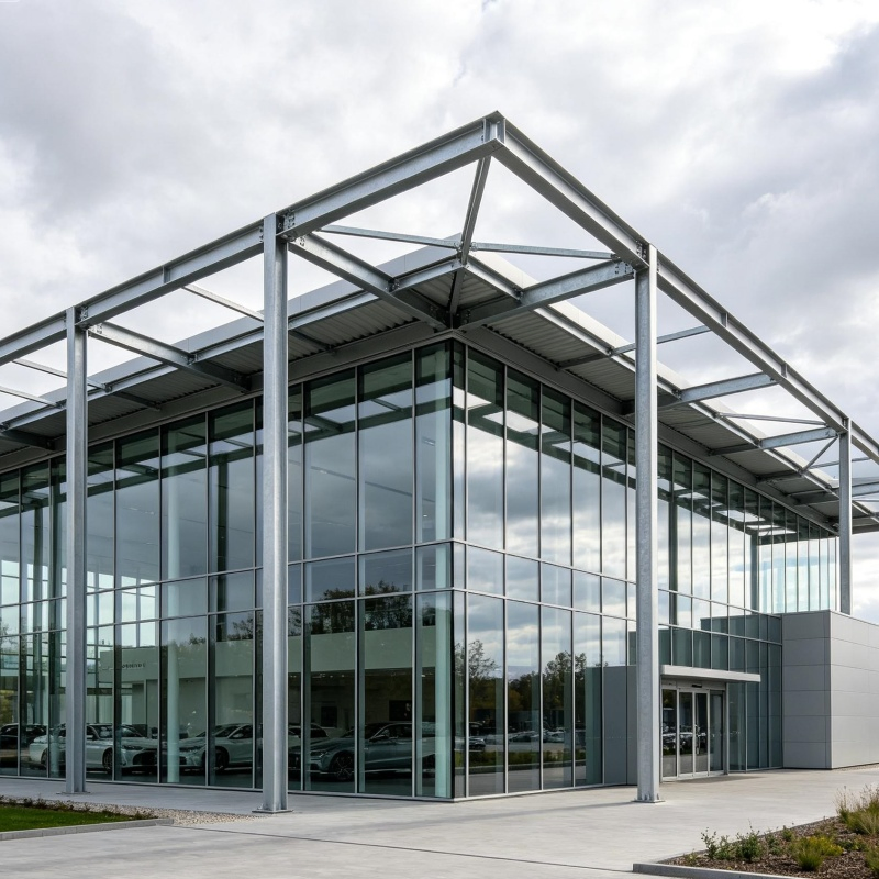 Large Span Sustainable Engineered Steel Structure Car Exhibition Display Hall