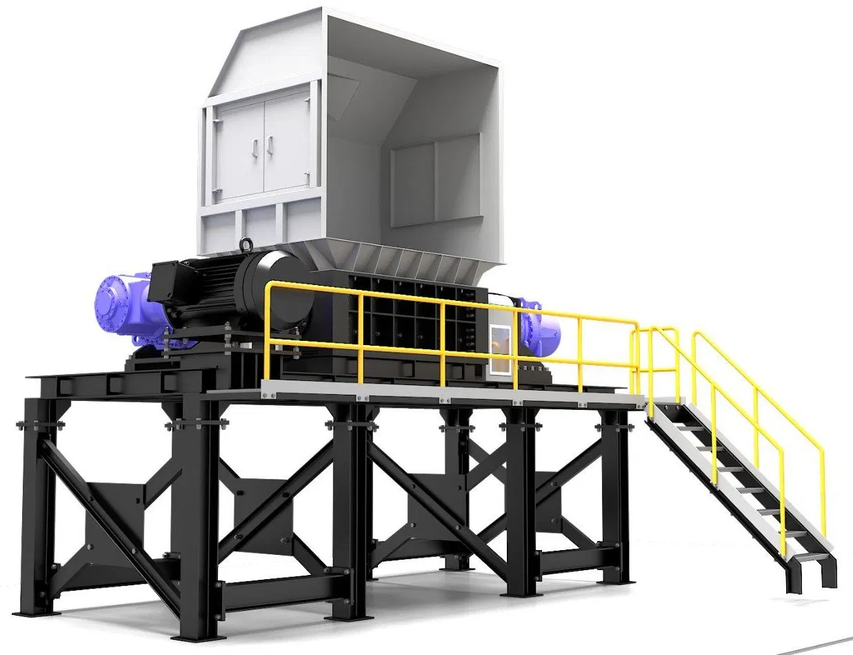 Low-Speed High-Torque Shearing Design Double Shaft Dual Drive Metal Shredding Machine