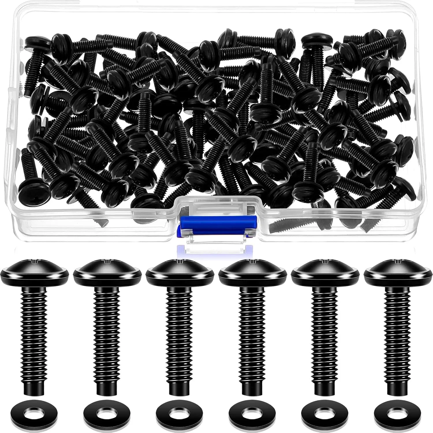 50 Set 10/32 Rack Screws with Nylon Washers Black Stainless Steel Rack Mount Screws