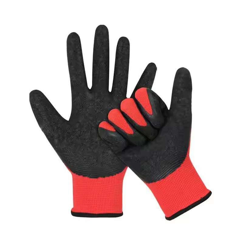 13G Polyester Knitted Latex Wrinkled Palm Coating Industrial Safety Gloves