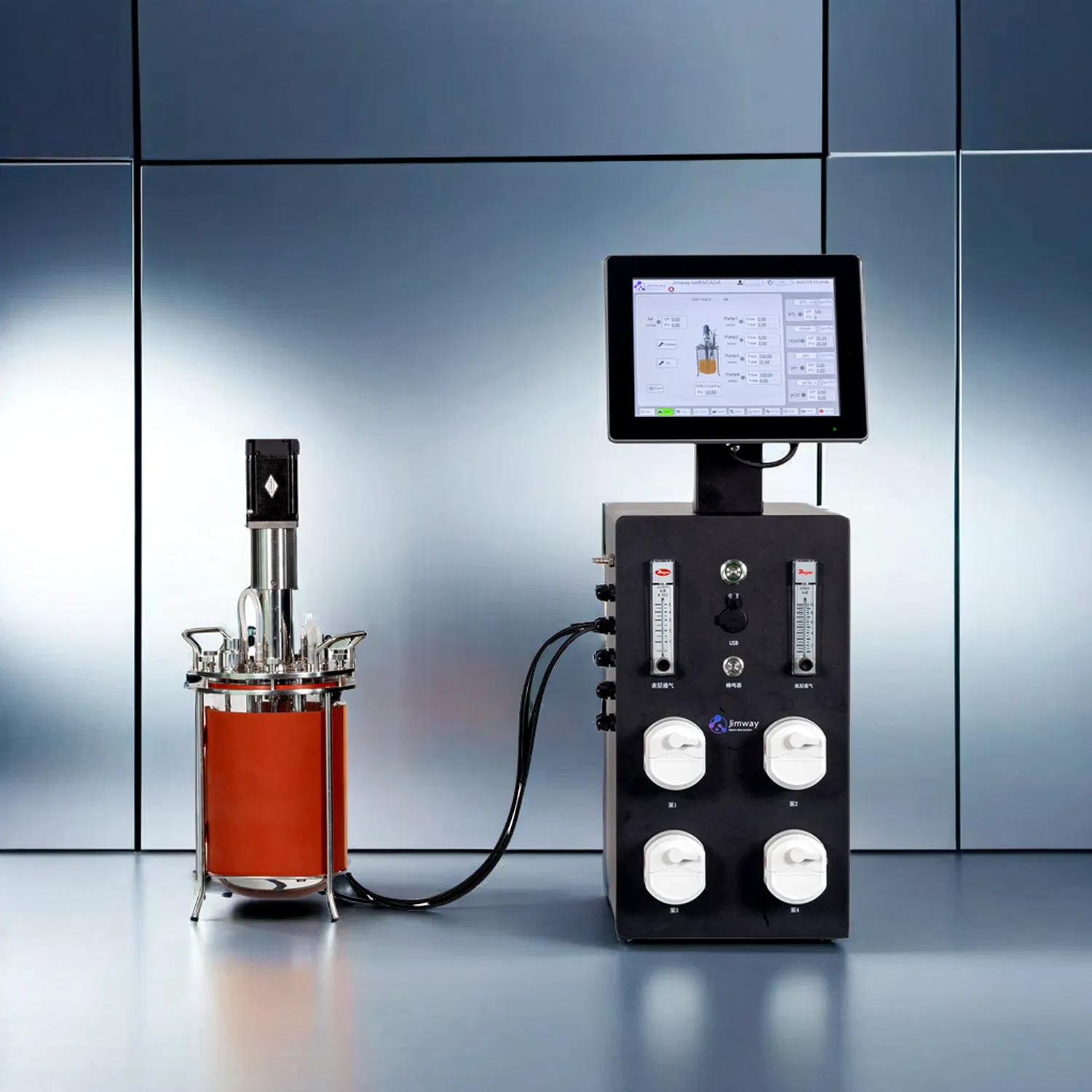 Lab Glass Benchtop Bioreactor Fermenter 0.1-15L Suspension Culture Real-Time Monitoring
