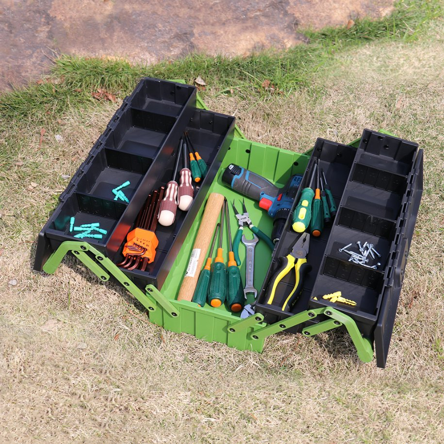 Factory Price Foldable 18 Inch 3 Layers 5 Trays Mechanical Cantilever Plastic Toolbox with Double Handle