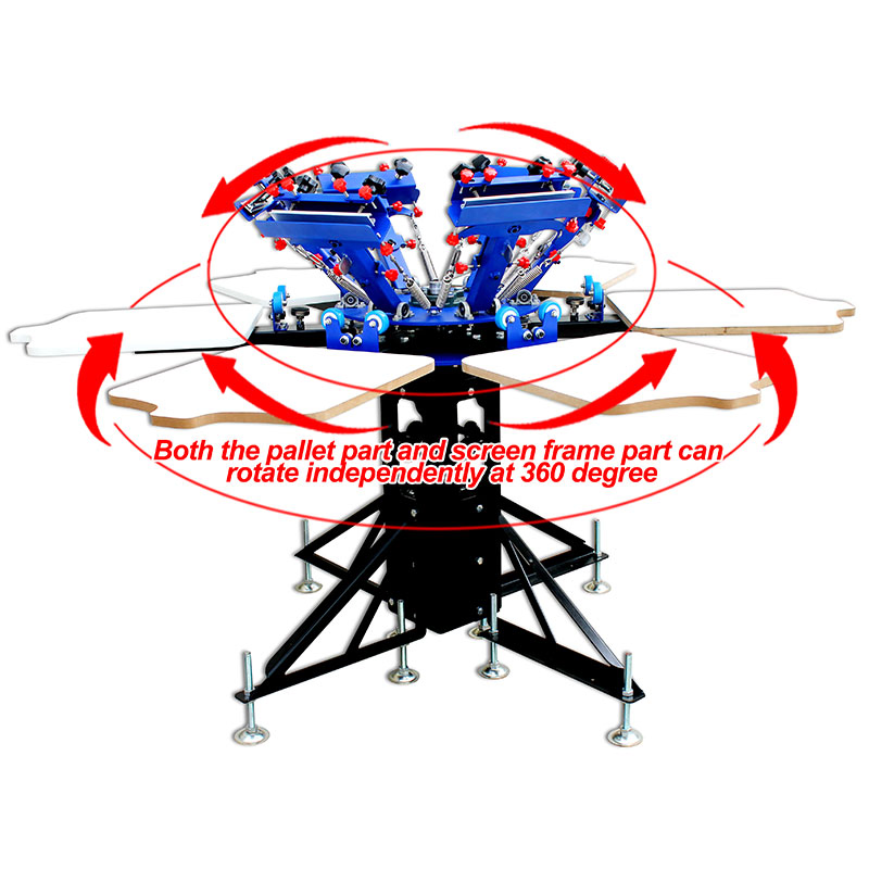 Manual Floor Type Micro-Adjust Six Color Six Station Double Wheel Overprinting Screen Printing Machine