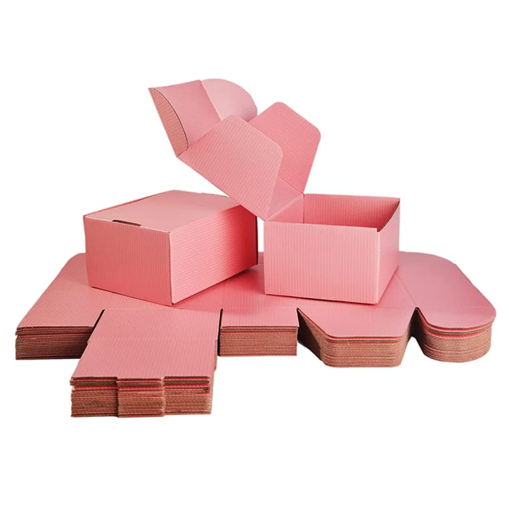Caja de envío por correo de papel corrugado rosa de diseño personalizado