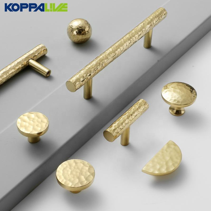 Koppalive Deluxe Gold Solid Brass Hammered Cabinet Door Handle Drawer Knob