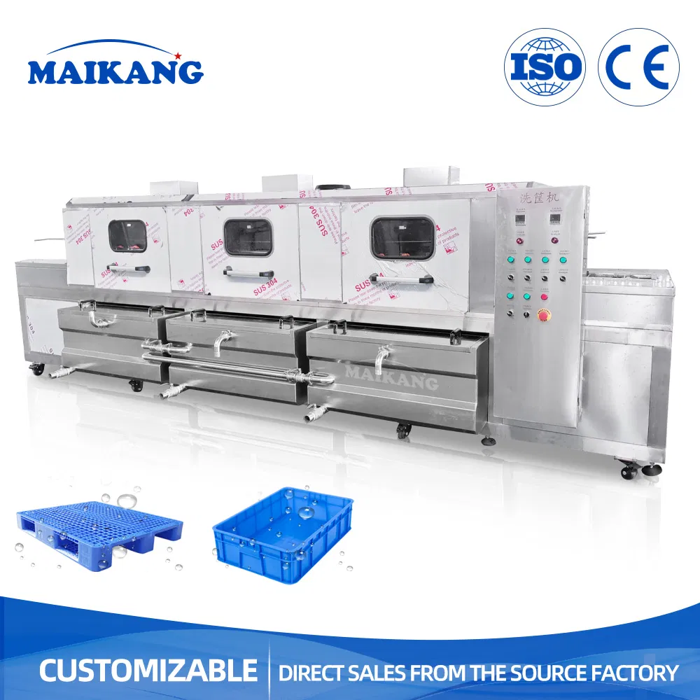 Lavadora automática industrial de control VF con temperatura ajustable para palés verticales/horizontales, equipo de limpieza de palés de plástico tipo túnel, máquina lavadora de cajas