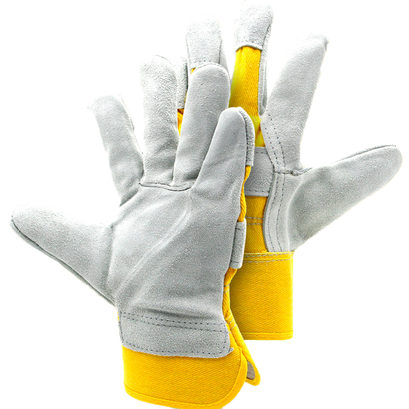 Custom Men Superior Comfort Cowhide Leather Safety Work Gloves for Mining Fabricating Packing Bundling Sharp Tough Rugged Jobs, Canvas Leather Gloves
