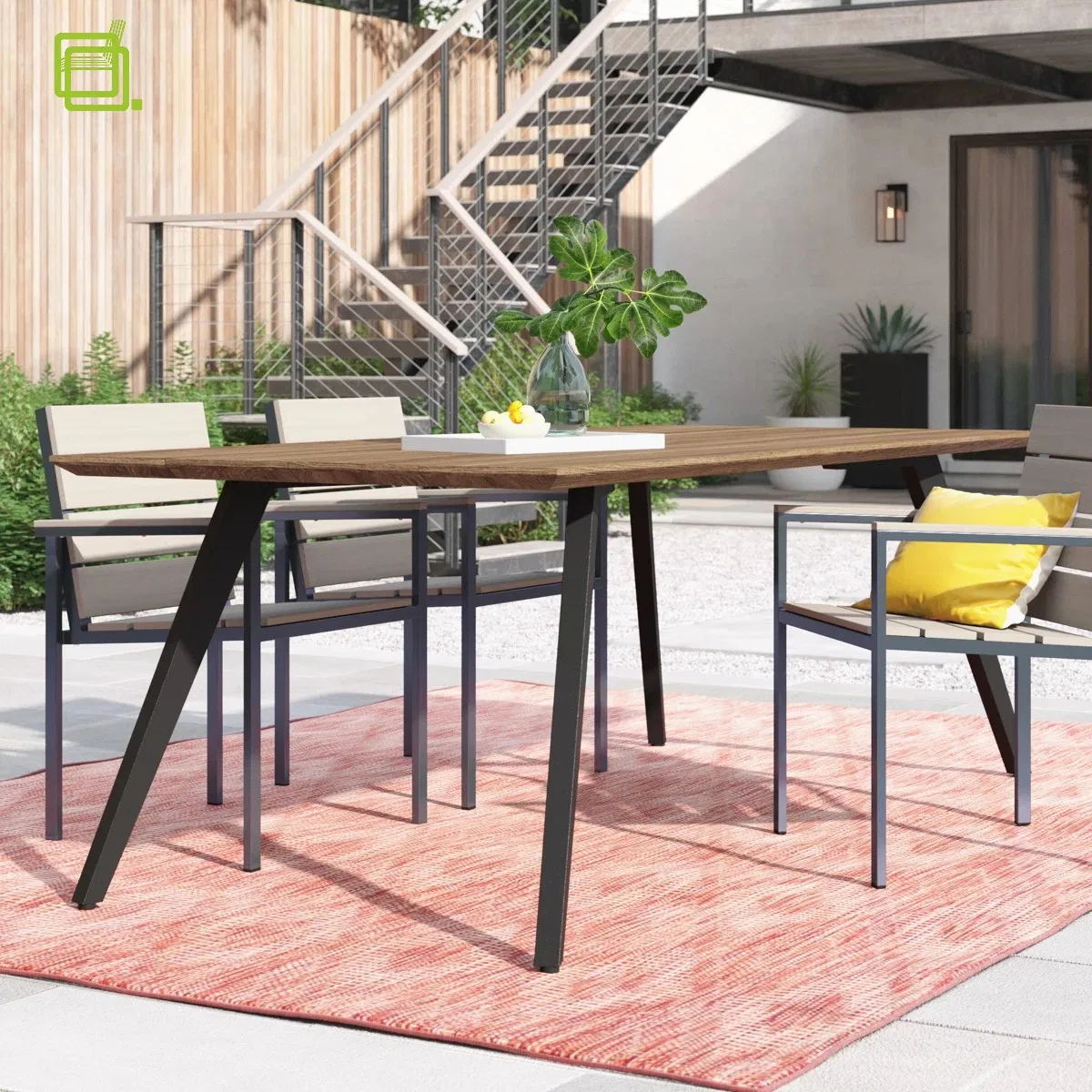 Commercial Grade Aluminum Teak Wood Top Heavy Duty Restaurant Patio Dining Table